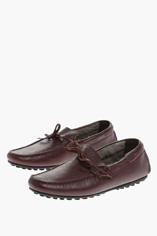 Corneliani Id Textured Leather Loafers With Fur Lining