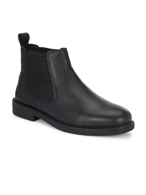 CARLO ROMANO BLACK COLOR BLACK GENUINE LEATHER SLIP-ONS ANKLE BOOT FOR MEN