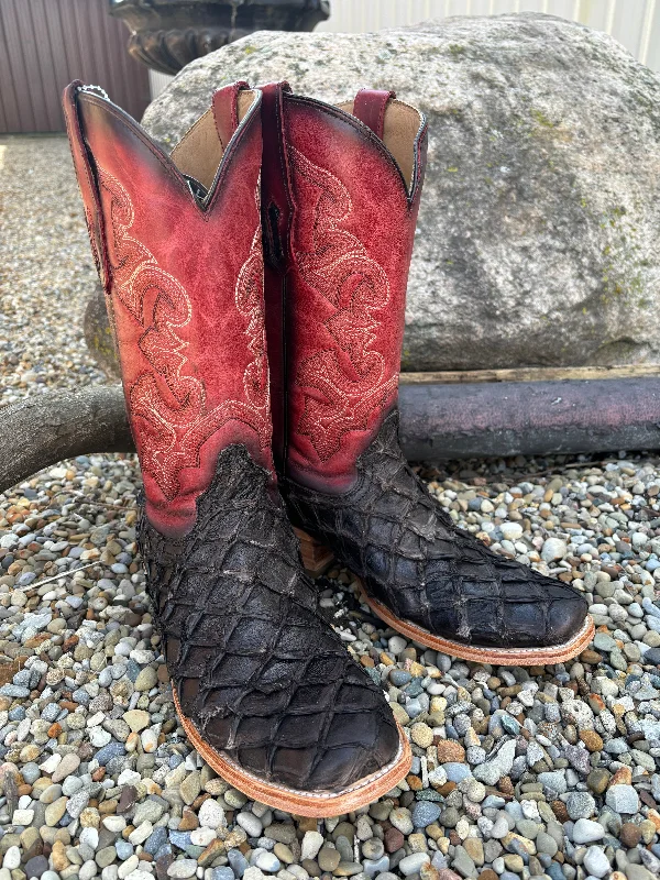 Corral Men's Red & Brown Pirarucu Horseman Toe Cowboy Boots A4356