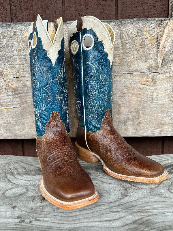 Roper Men's Waxy Brown and Blue with White Crown Square Toe Western Cowboy Boots 8031-8559