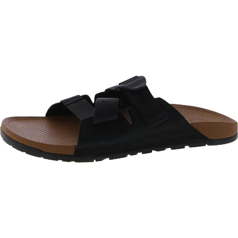 Chaco Mens Lowdown Leather Cushioned Footbed Slide Sandals