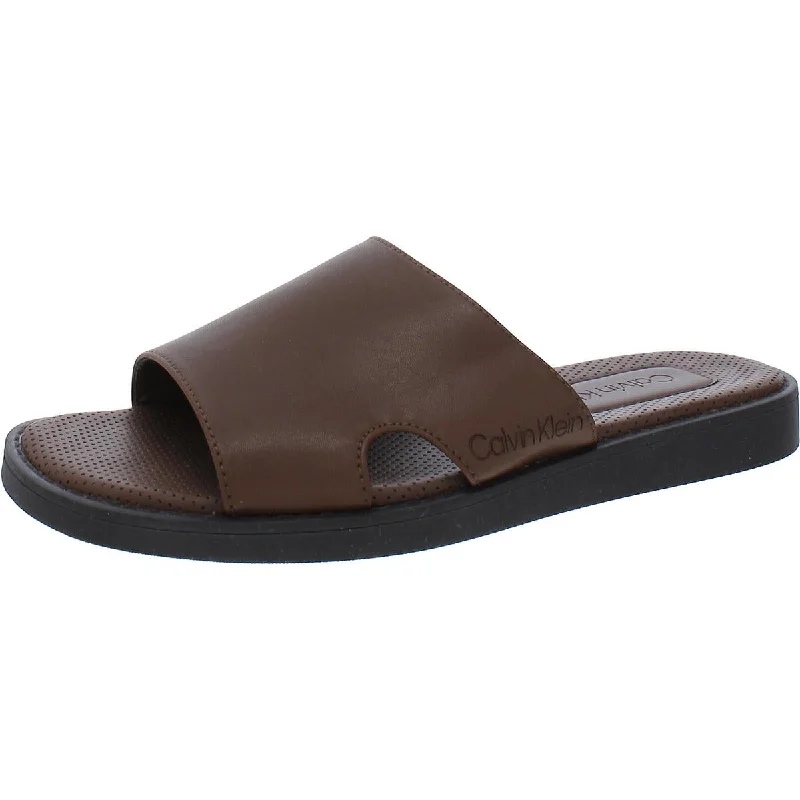 Calvin Klein Mens Ethan 2 Faux Leather Slip On Slide Sandals