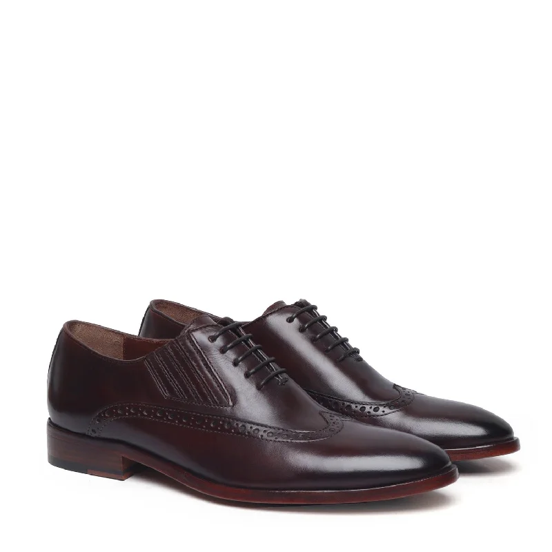 Dark Brown Wingtip Side Elastic Oxford with Leather Sole by Brune & Bareskin