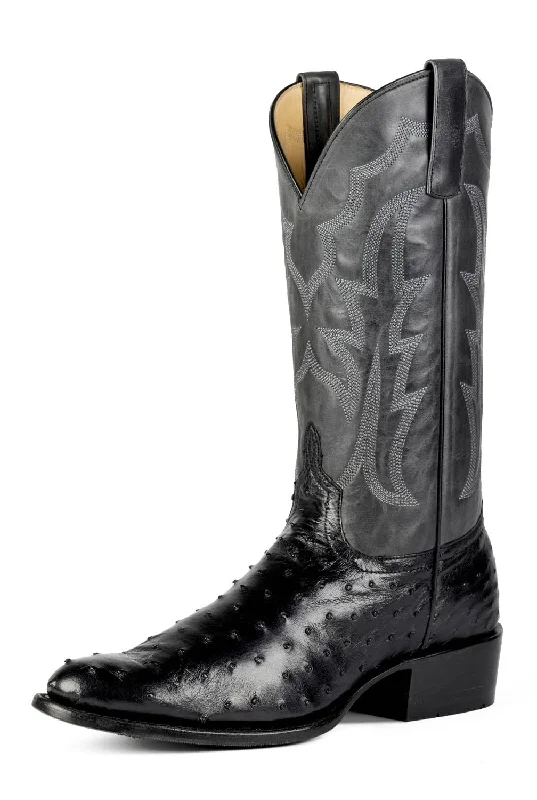 Horse Power Mens 13in Pullup Black Full Quill Ostrich Cowboy Boots