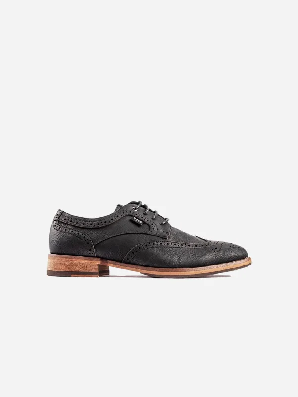 Barley Men's Vegan Leather Brogue Shoes | Black