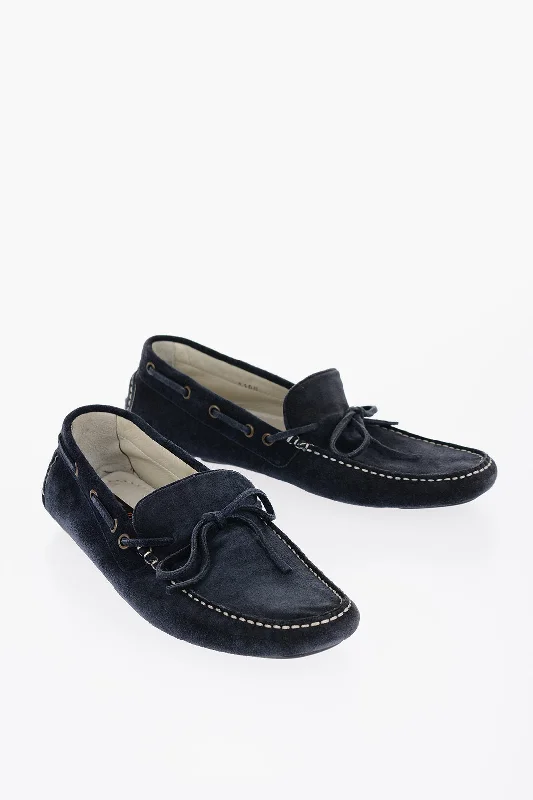 Corneliani Id Suede Boat Deck Shoes With Rubber Dots On The Sole