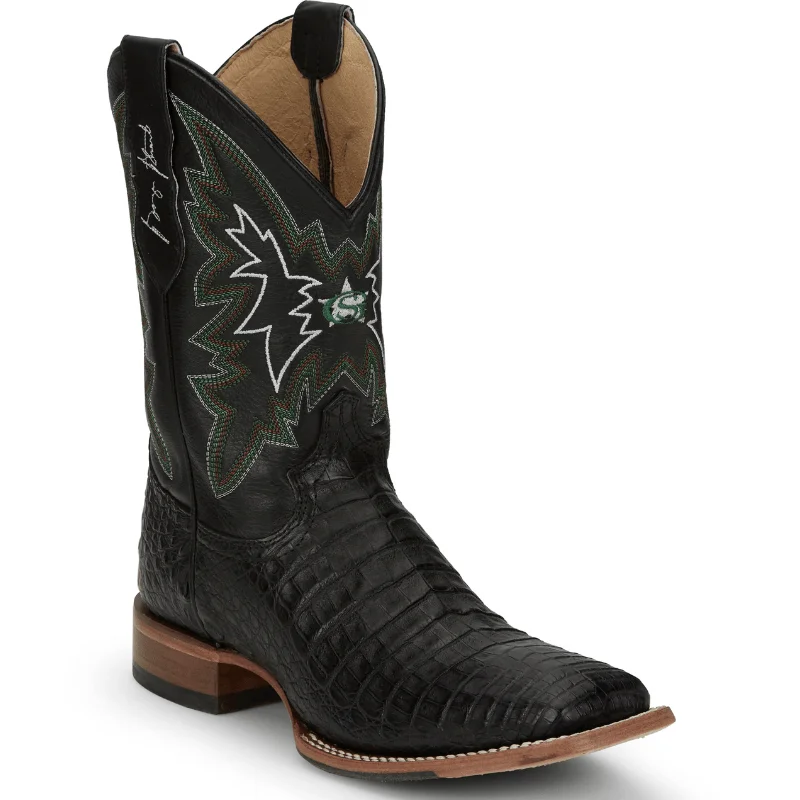 Justin Men's George Strait Haggard Black Caiman Square Toe Exotic Western Boots GR5705