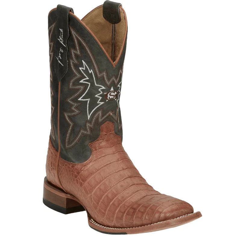 Justin Men's George Strait Haggard Tan Caiman Square Toe Exotic Western Boots GR5706