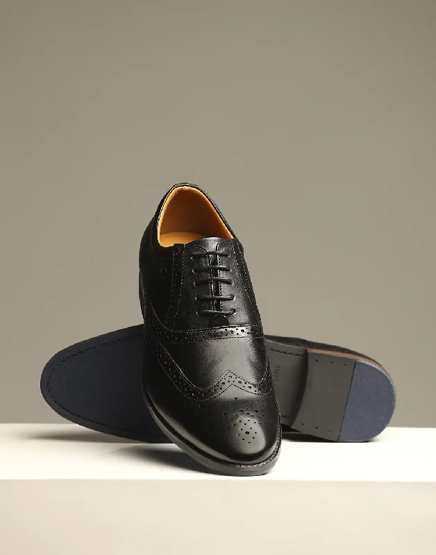 Men Black Lace Up Genuine Leather Formal Brogues