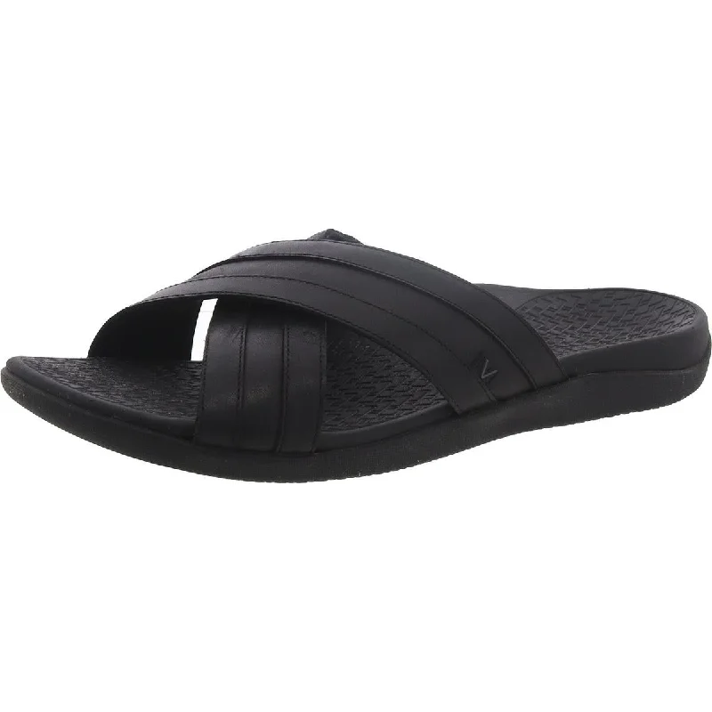 Vionic Mens Leather Cushioned Footbed Slide Sandals