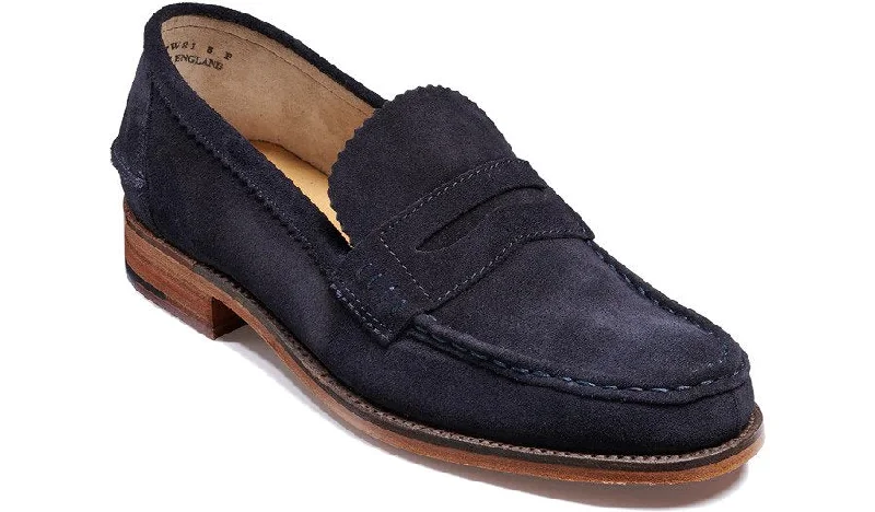 Barker Caruso Classic Penny Loafer  - Navy Suede